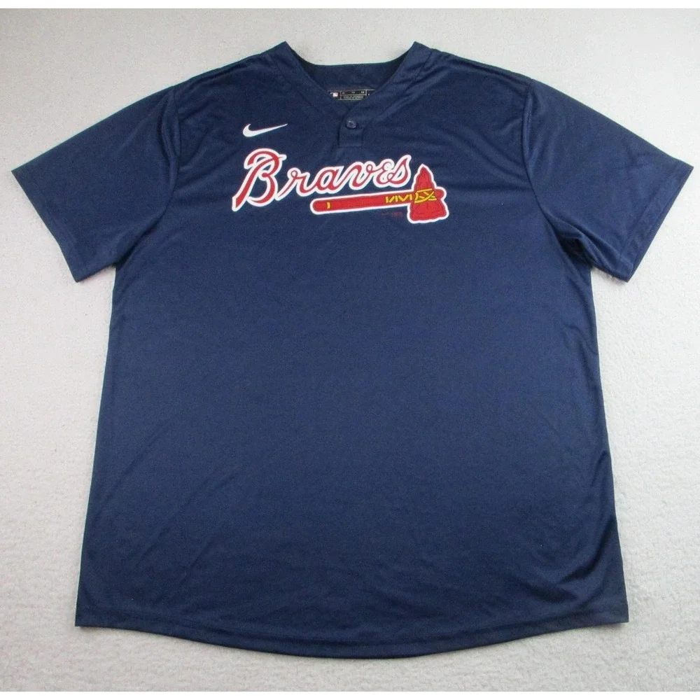 Nike Atlanta Braves Shirt Mens XL‎ Blue MLB Baseball Coach Polyester Lightweight